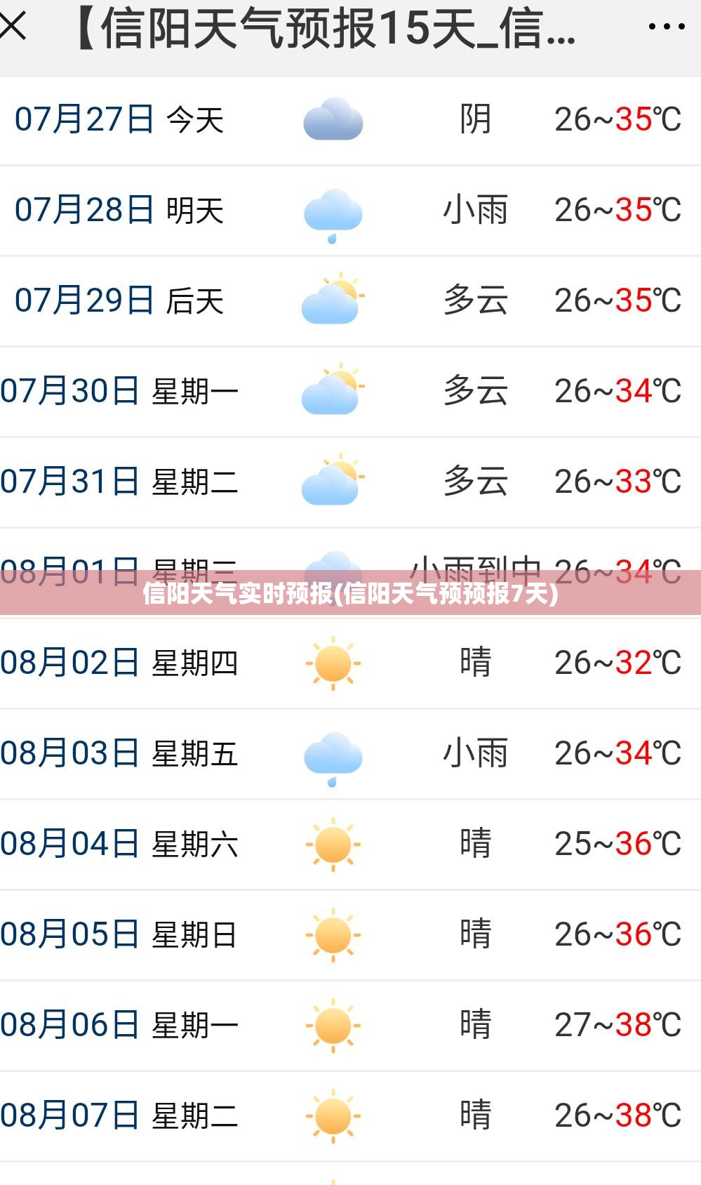 信阳天气实时预报(信阳天气预预报7天)