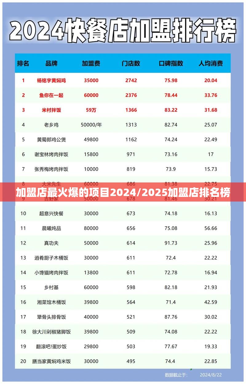 加盟店最火爆的项目2024/2025加盟店排名榜 加盟店最火爆的项目2024/2025加盟店排名榜