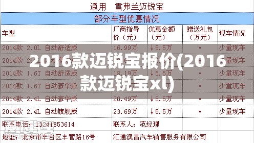 2016款迈锐宝报价(2016款迈锐宝xl) 2016款迈锐宝报价(2016款迈锐宝xl)