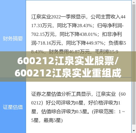600212江泉实业股票/600212江泉实业重组成功了吗 600212江泉实业股票/600212江泉实业重组成功了吗