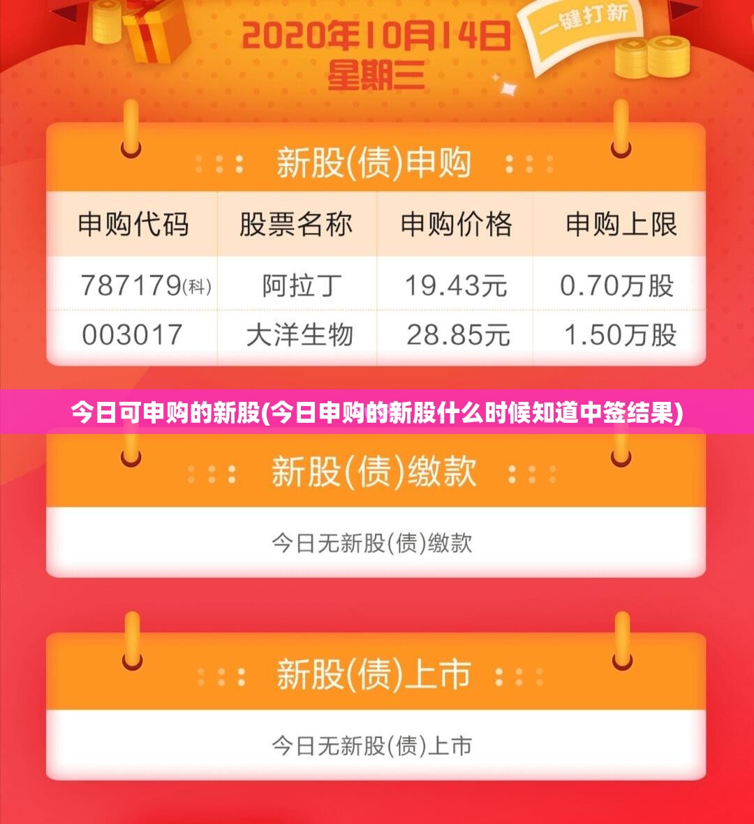今日可申购的新股(今日申购的新股什么时候知道中签结果) 今日可申购的新股(今日申购的新股什么时候知道中签结果)